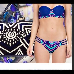 Cleobella new bikini aqua blue tribal design Sz XL